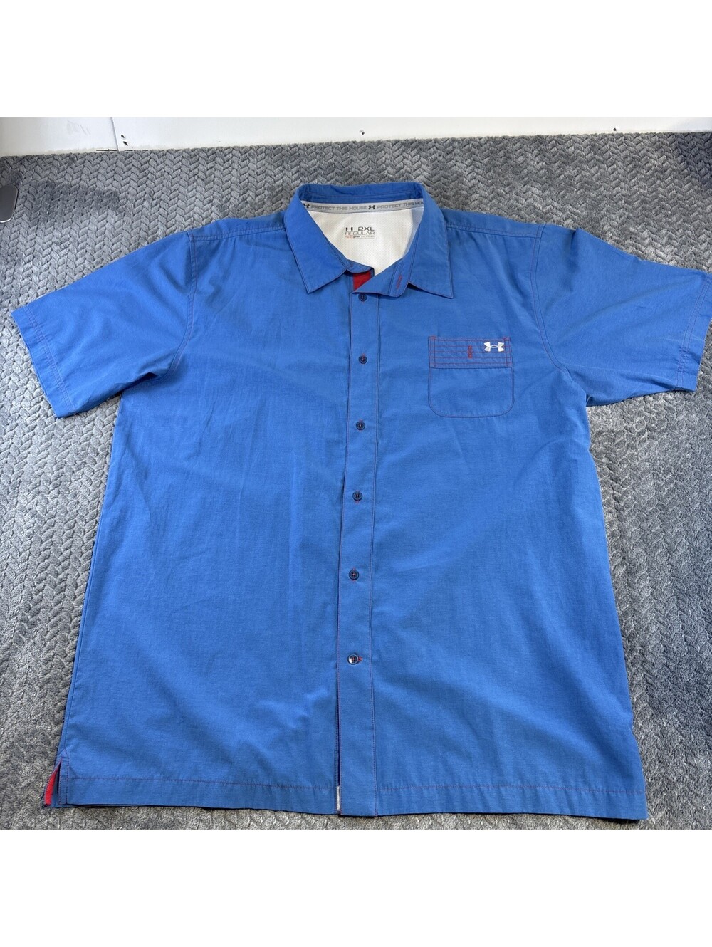 Under Armour Shirt Mens Large Blue Heat Gear Button Front Size XL (0173)